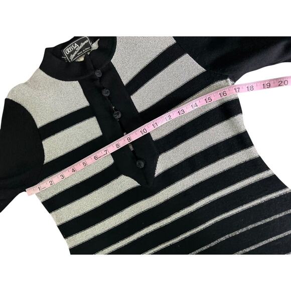 EUC VINTAGE Crissa Linea Italiano Black /Gold Lurex Stripes Mini Dress Fits Sz 6 - Picture 15 of 16